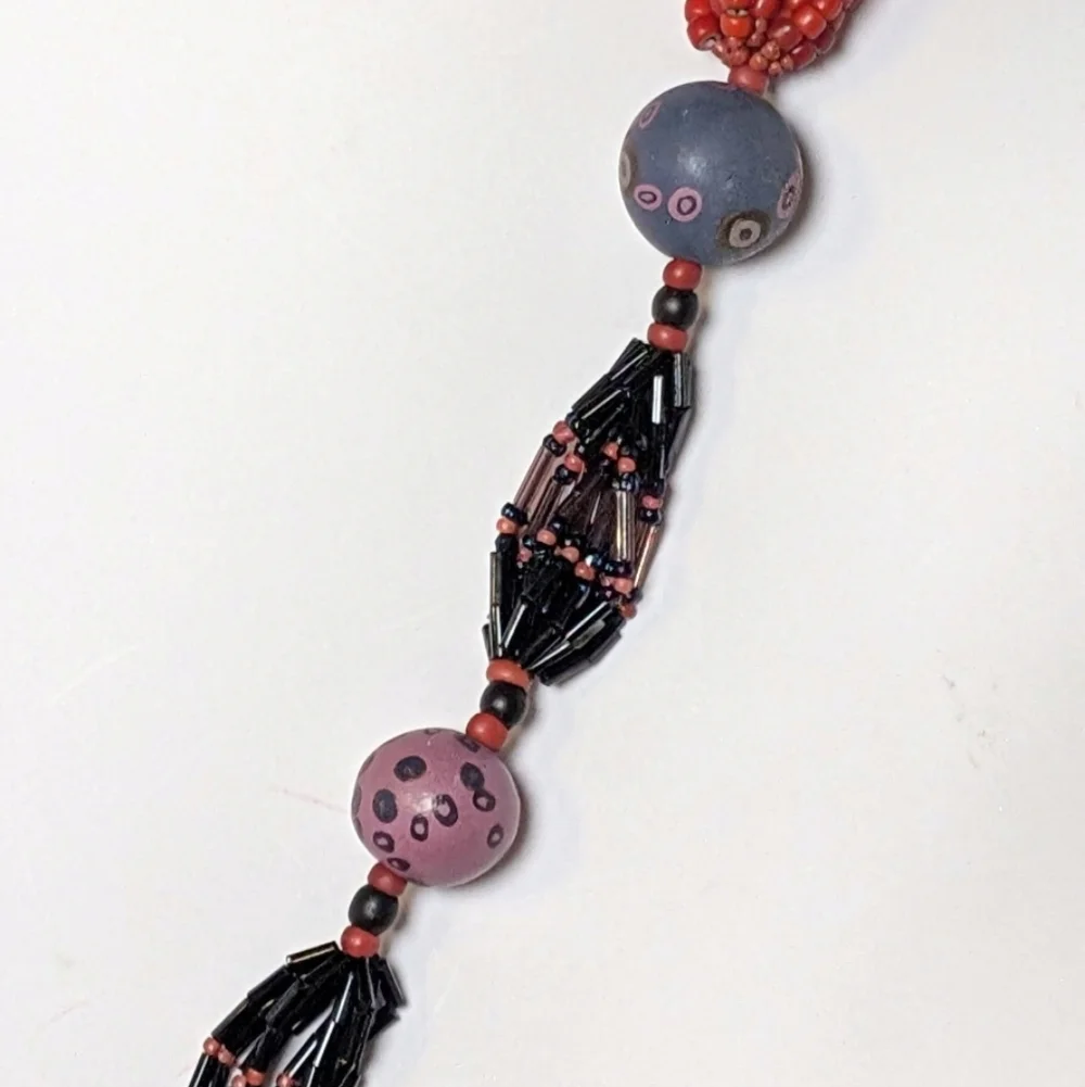 Handcrafted Hand painted Artistic Long‎ Beaded Necklace Multi color 22" - Picture 3 of 7